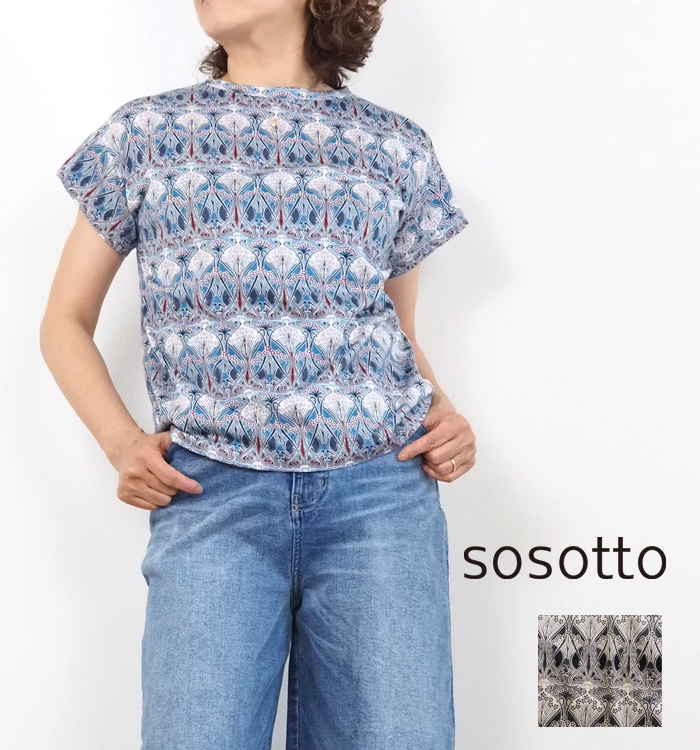 sosotto ソソット リバティプリント半袖Tシャツ クルーネック レディース