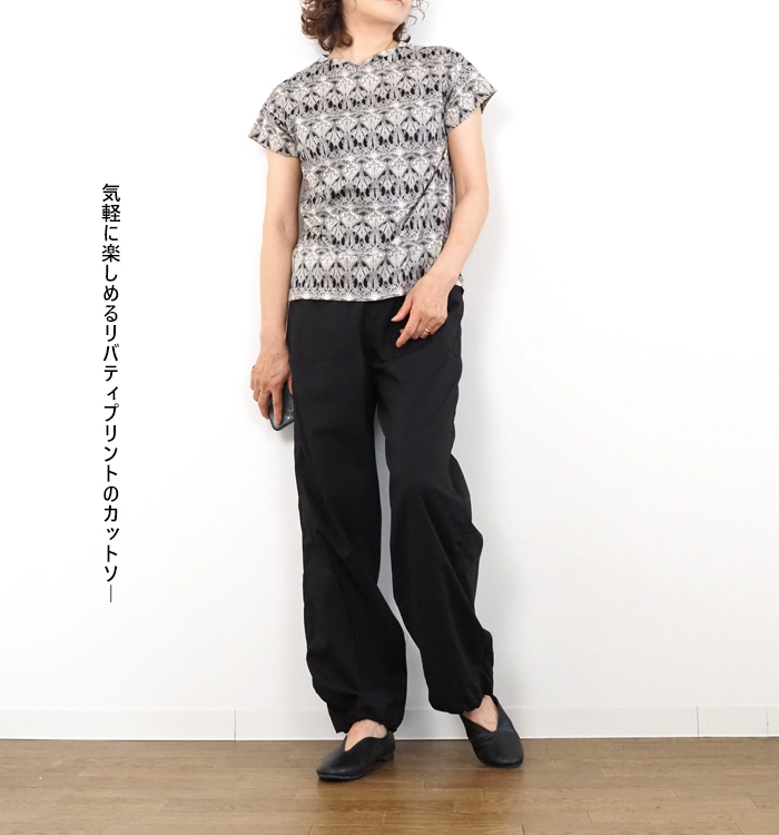 sosotto ソソット リバティプリント半袖Tシャツ クルーネック レディース