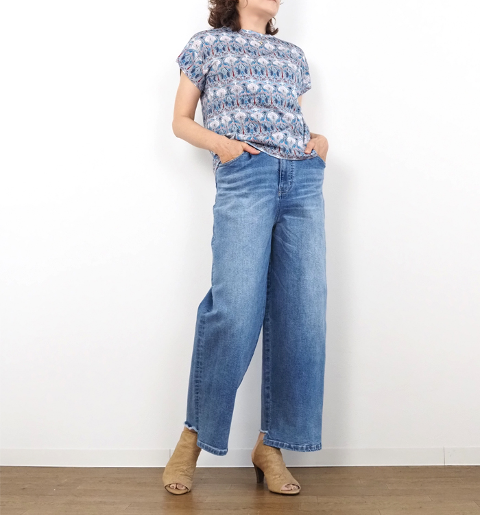 sosotto ソソット リバティプリント半袖Tシャツ クルーネック レディース