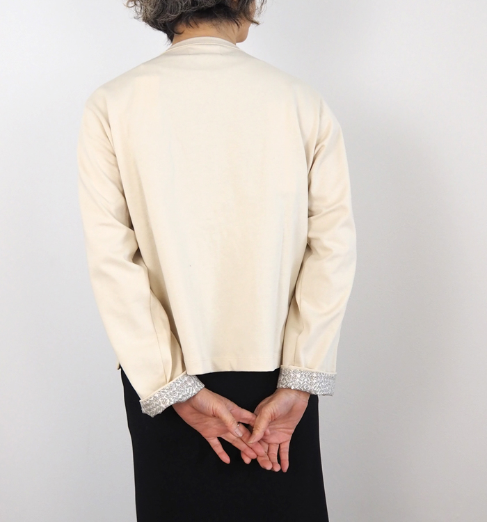 sosotto ソソット リバティプリント部分使い 21/2天竺クルーネックカーディガン