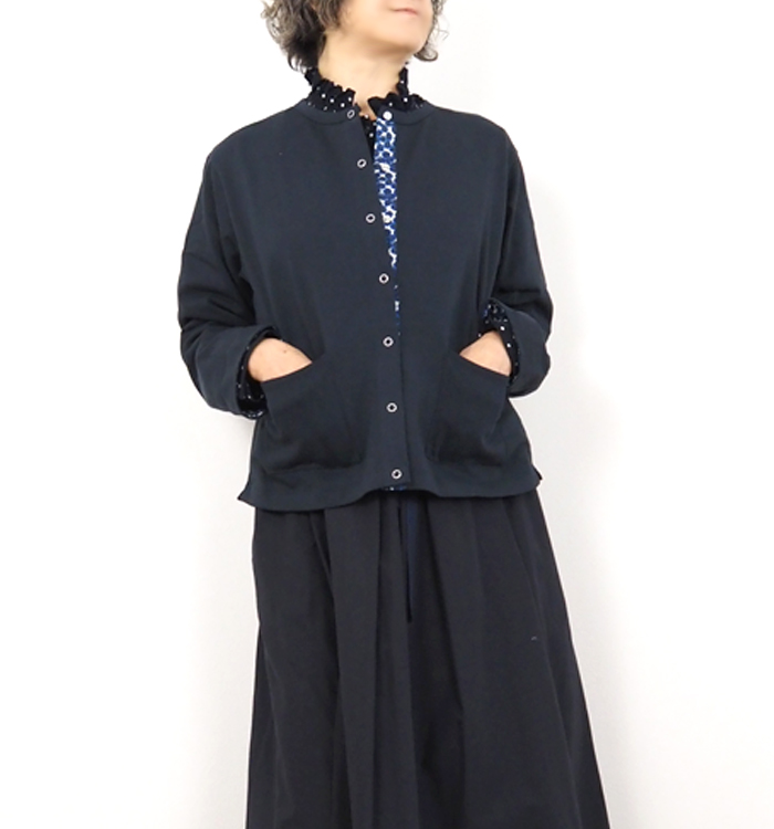 sosotto ソソット リバティプリント部分使い 21/2天竺クルーネックカーディガン