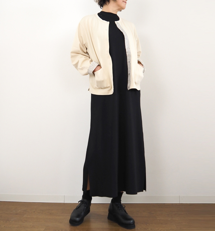 sosotto ソソット リバティプリント部分使い 21/2天竺クルーネックカーディガン