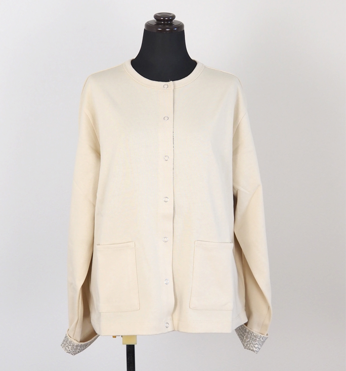 sosotto ソソット リバティプリント部分使い 21/2天竺クルーネックカーディガン