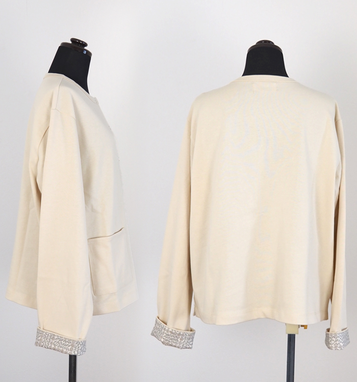 sosotto ソソット リバティプリント部分使い 21/2天竺クルーネックカーディガン