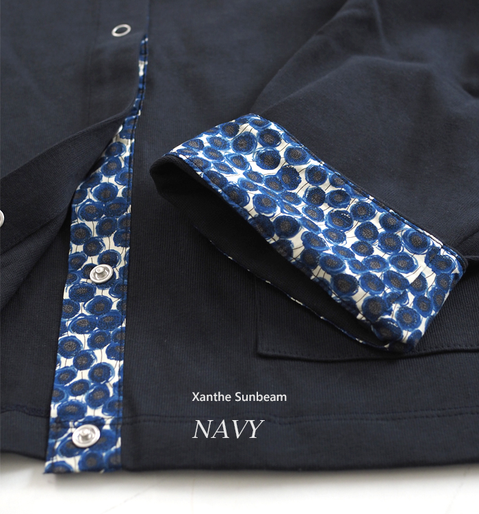 sosotto ソソット リバティプリント部分使い 21/2天竺クルーネックカーディガン