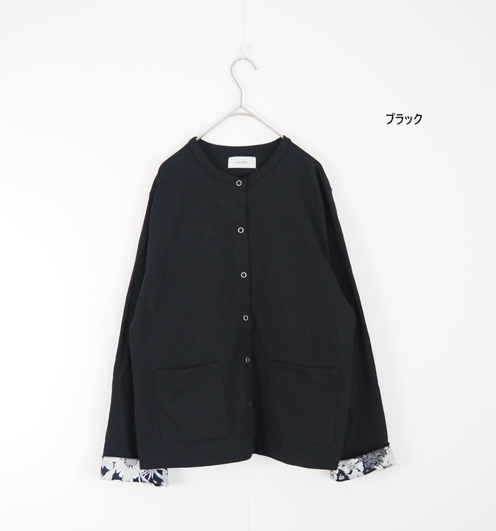 sosotto ソソット リバティプリント部分使い 21/2天竺クルーネックカーディガン