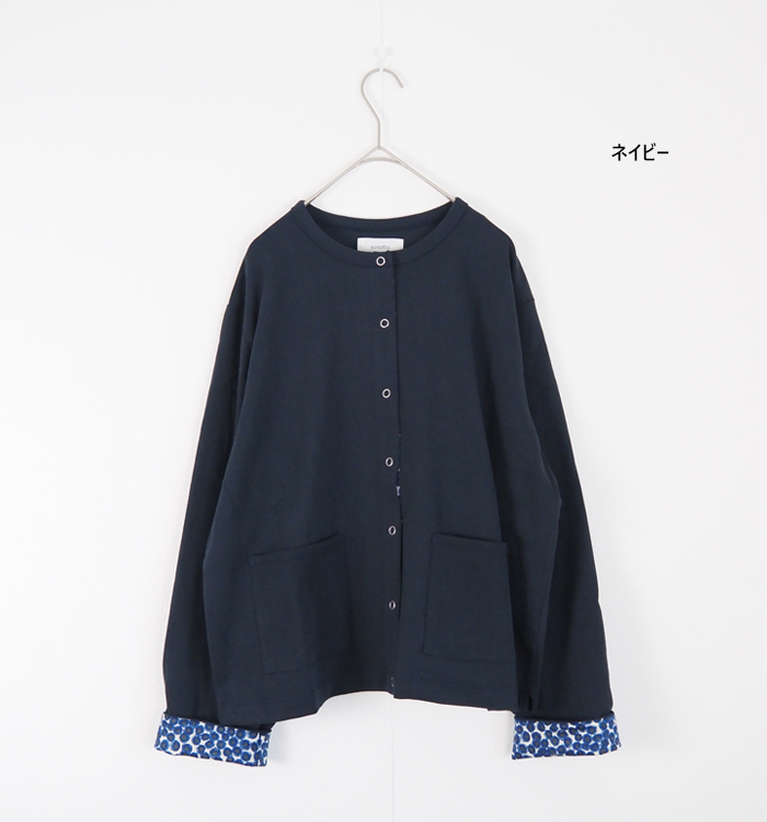 sosotto ソソット リバティプリント部分使い 21/2天竺クルーネックカーディガン