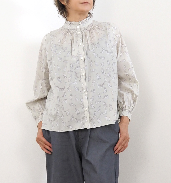 sosotto ソソット ブラウス LIBERTYタナローン フリルカラーシャーリング レディース