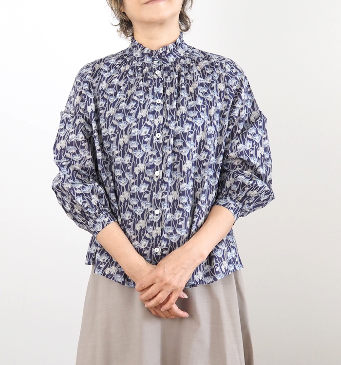 sosotto ソソット ブラウス LIBERTYタナローン フリルカラーシャーリング レディース