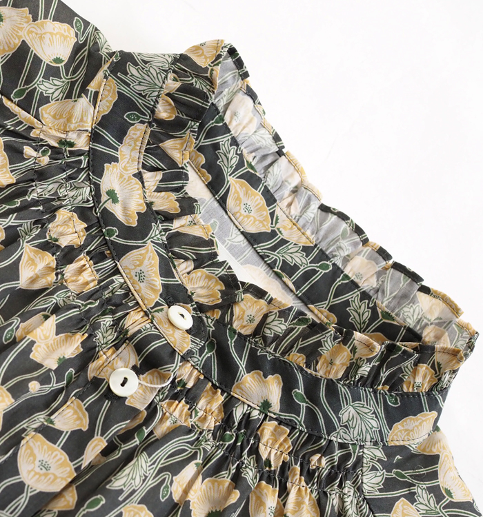 sosotto ソソット ブラウス LIBERTYタナローン フリルカラーシャーリング レディース