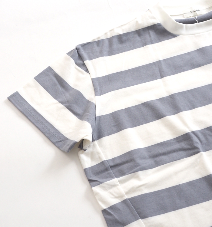 sosotto ボーダー×レース切替 ワイドTシャツ