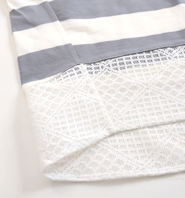 sosotto ボーダー×レース切替 ワイドTシャツ