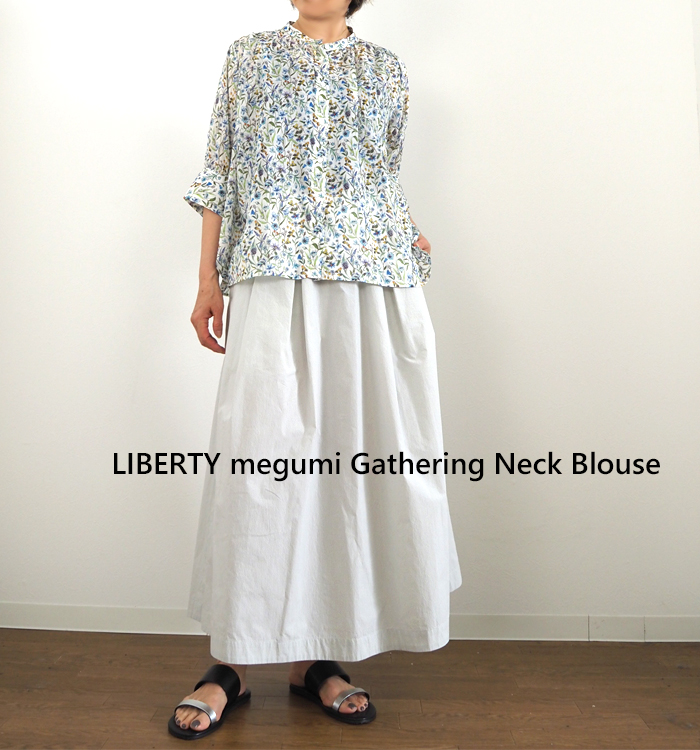 【受注製作】LIBERTYリバティプリント　ギャザーネックブラウス sosotto ソソット リバティプリント ギャザーネックブラウス 6分袖