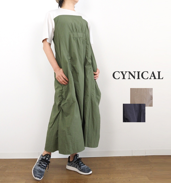 CYNICAL シニカル 異素材配色ワンピース コットンスムース×ナイロンタフタ 半袖