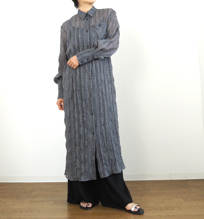 CYNICAL シアーチェックロングワンピース 着用スタイリング