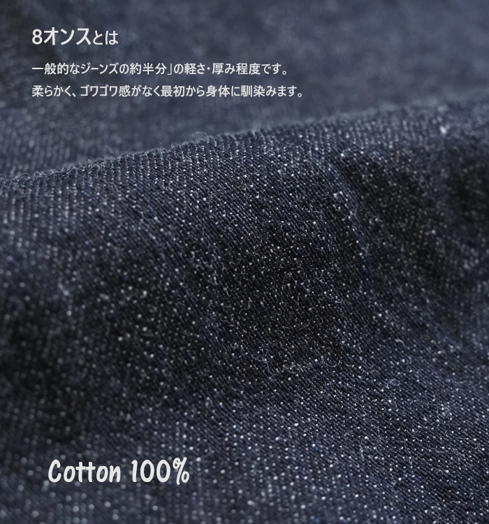 8オンスデニムの生地アップ コットン100%