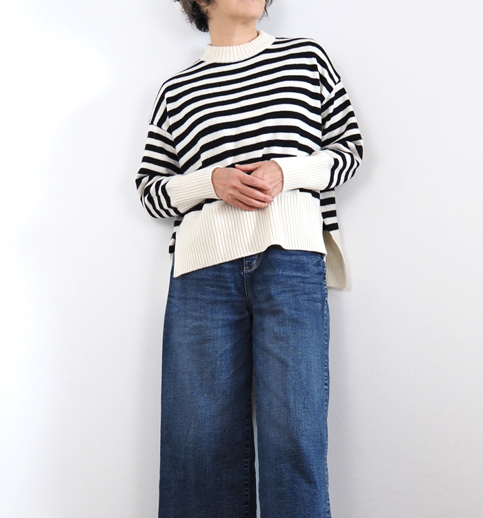 NARU ナルファクトリー エアヤーンコットンボーダー コモドニット レディース ウォッシャブル