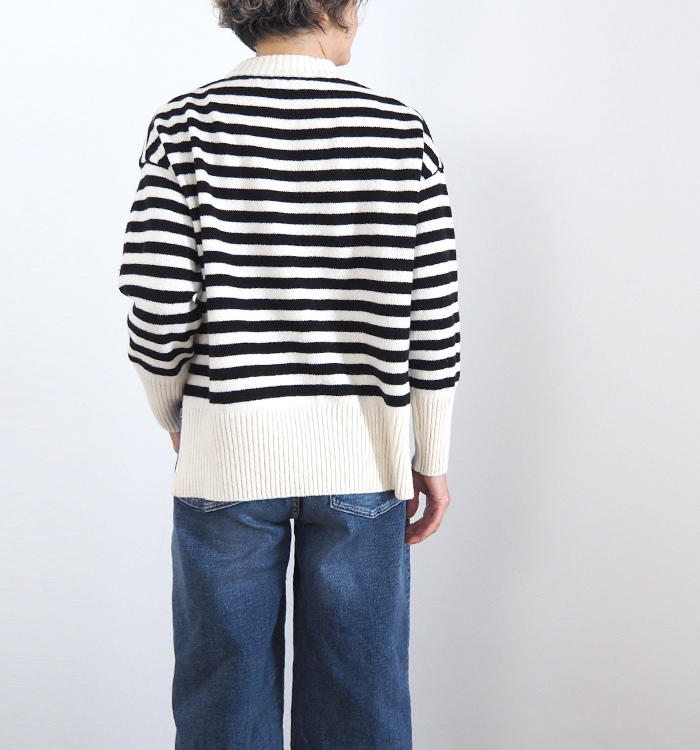 NARU ナルファクトリー エアヤーンコットンボーダー コモドニット レディース ウォッシャブル