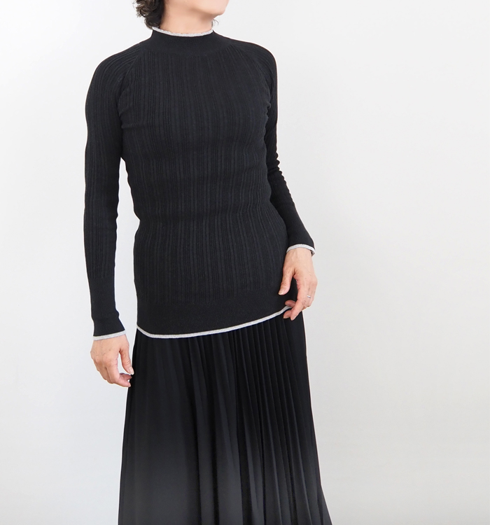 NARU factory ナルファクトリー ランダムリブニット バイカラーハイネック レディース