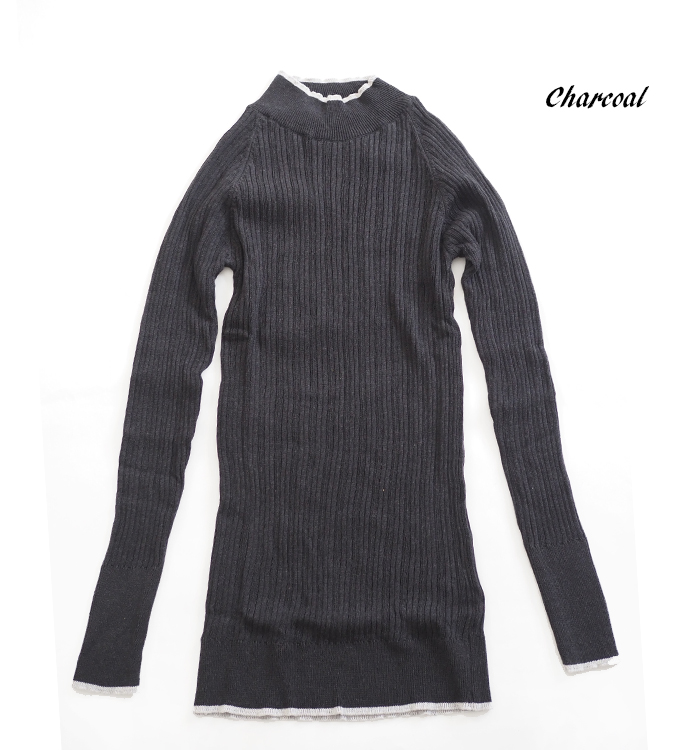 NARU factory ナルファクトリー ランダムリブニット バイカラーハイネック レディース