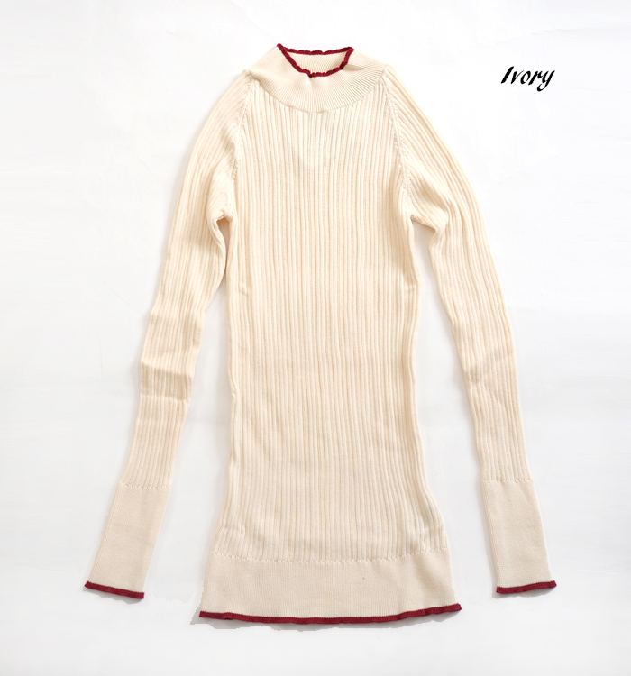 NARU factory ナルファクトリー ランダムリブニット バイカラーハイネック レディース