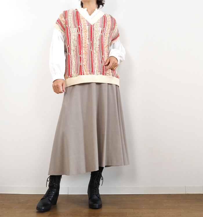 NARU factory ナルファクトリー ベスト マーブルウェーブVネックニット 