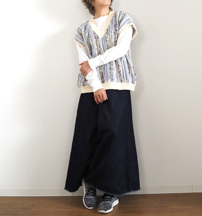 NARU factory ナルファクトリー 立体編み 3Dニットベスト マーブル