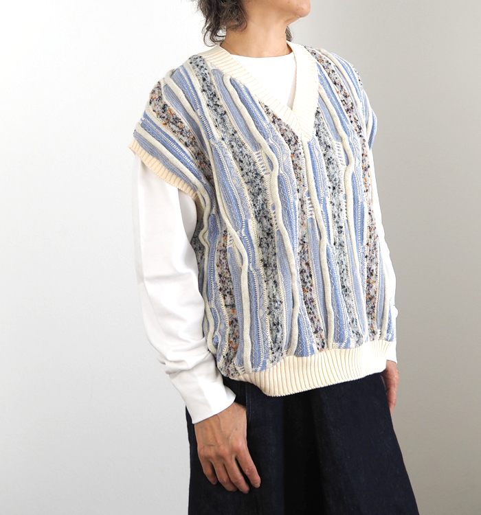 NARU factory ナルファクトリー 立体編み 3Dニットベスト マーブル