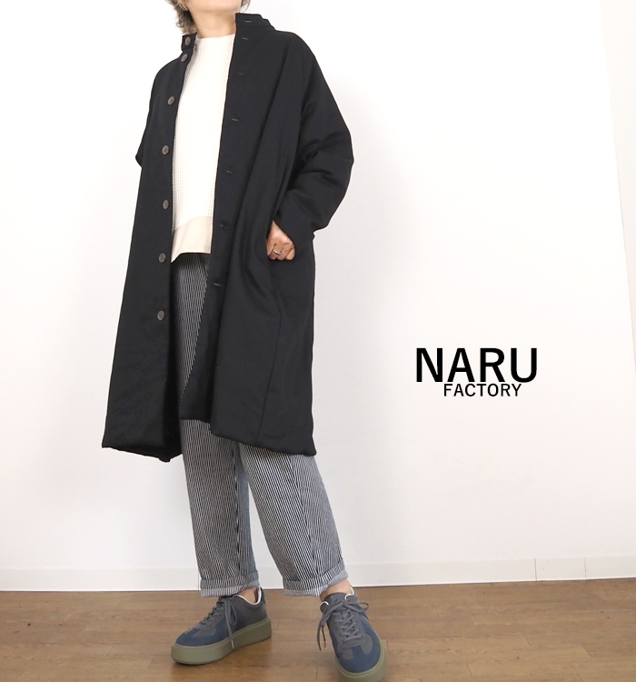 NARU factory ナルファクトリー ラグランパデットハーフコート コットンオックス レディース