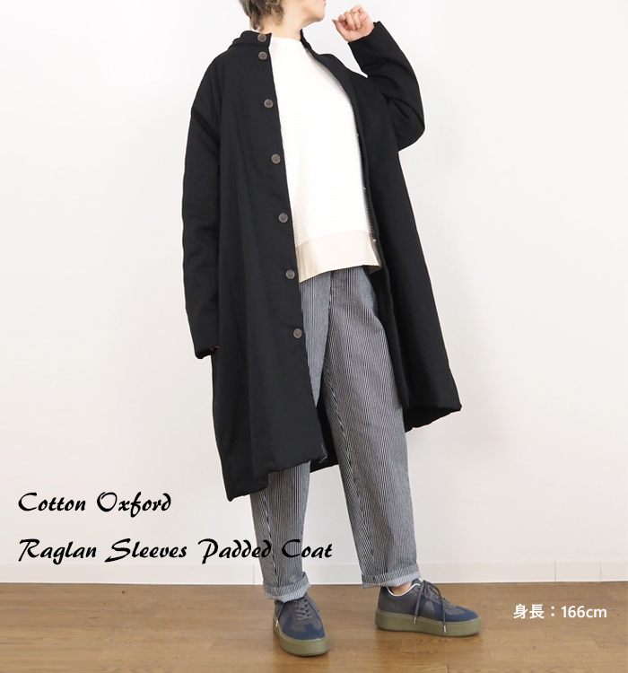 NARU factory ナルファクトリー ラグランパデットハーフコート コットンオックス レディース