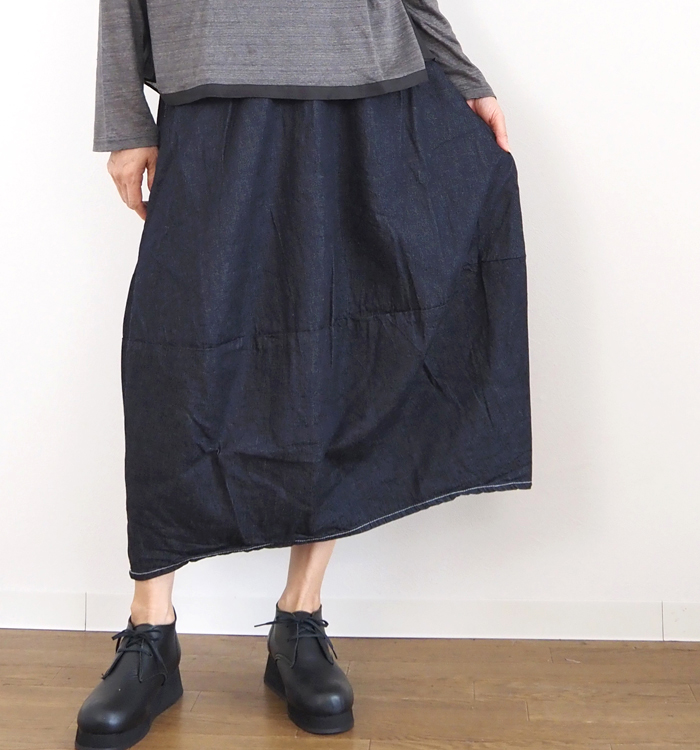 NARU factory ナルファクトリー エッグスカート 8オンスムラデニム レディース