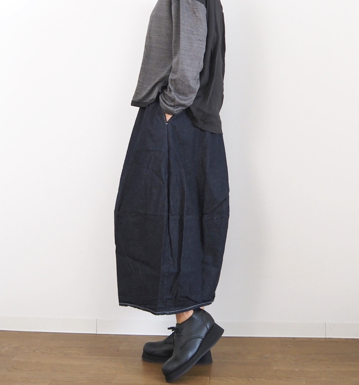 NARU factory ナルファクトリー エッグスカート 8オンスムラデニム レディース