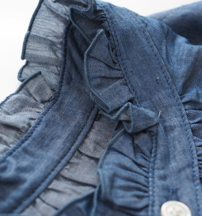 NARU ナルファクトリー 2.25ozデニム ターキーシャツ フリルネックブラウス