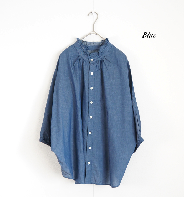 NARU ナルファクトリー 2.25ozデニム ターキーシャツ フリルネックブラウス