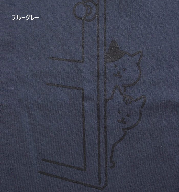 NARU ナルファクトリー 猫プリント 半袖Tシャツ 綿100% 天竺