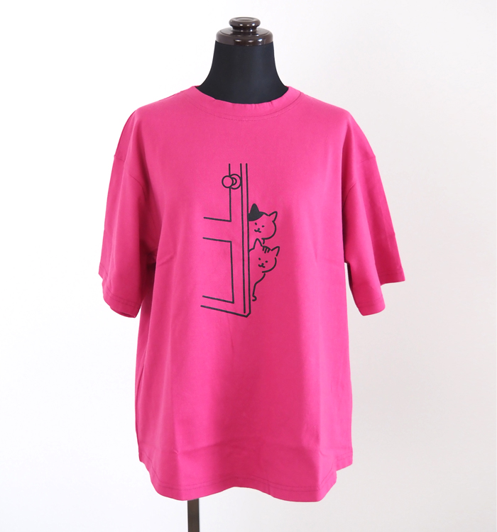 NARU ナルファクトリー 猫プリント 半袖Tシャツ 綿100% 天竺