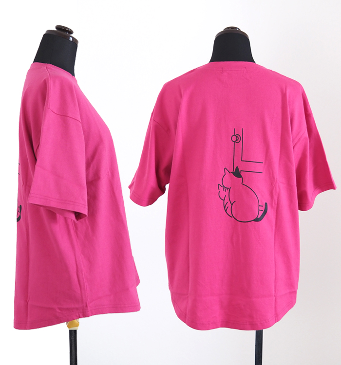 NARU ナルファクトリー 猫プリント 半袖Tシャツ 綿100% 天竺