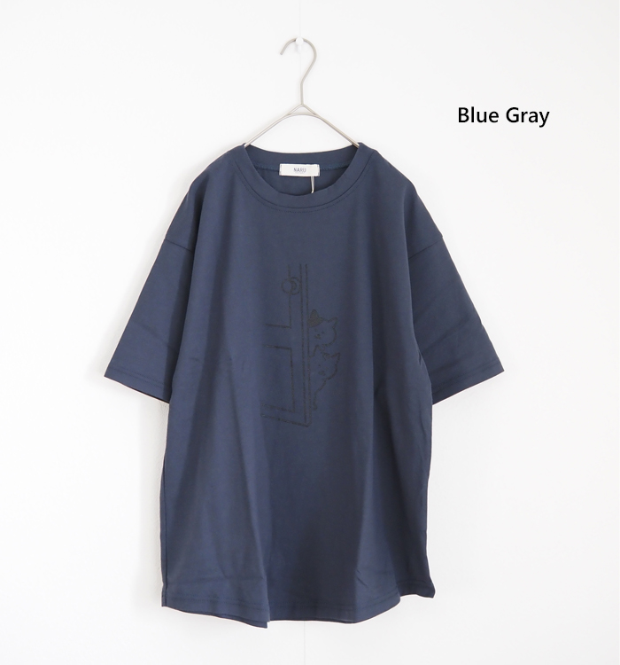 NARU ナルファクトリー 猫プリント 半袖Tシャツ 綿100% 天竺