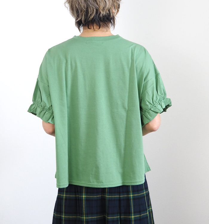 NARU ナルファクトリー サイロプレミアム天竺 ギャザーフリルスリーブプルオーバー