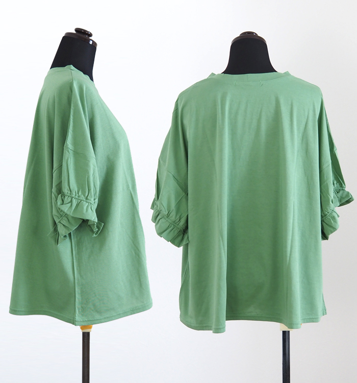 NARU ナルファクトリー サイロプレミアム天竺 ギャザーフリルスリーブプルオーバー