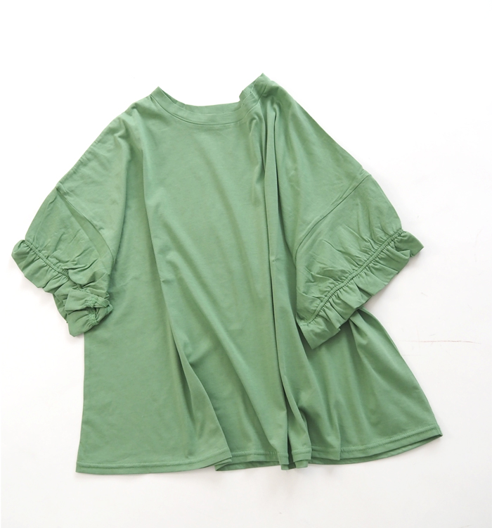 NARU ナルファクトリー サイロプレミアム天竺 ギャザーフリルスリーブプルオーバー