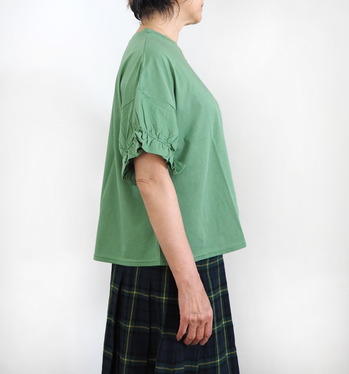 NARU ナルファクトリー サイロプレミアム天竺 ギャザーフリルスリーブプルオーバー