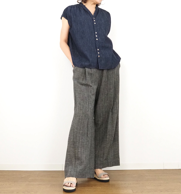 Squady スカディ ワイドパンツ コットンリネンガーゼ レディース