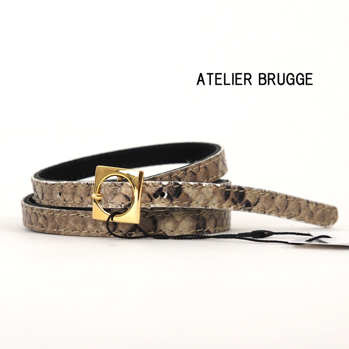 ATELIER BRUGGE アトリエブルージュレザーベルト 1cm幅 細ベルト パイソン柄 レディース 