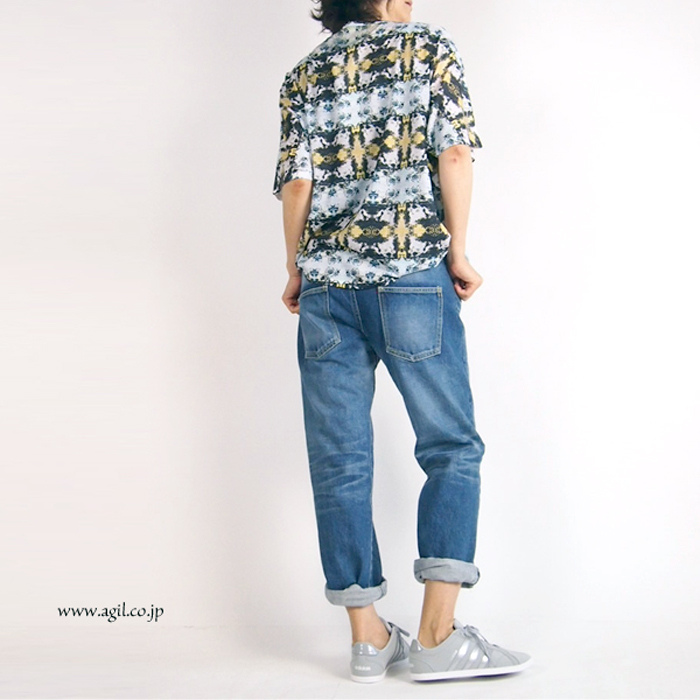 CILANDSIA チランドシア 総柄プリント ビッグTシャツ 半袖 レディース メンズ