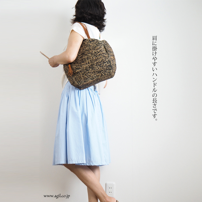 mononogu (もののぐ) 巾着付ラウンドトートかごバッグ マダガスカルラフィア 日本製 レディース