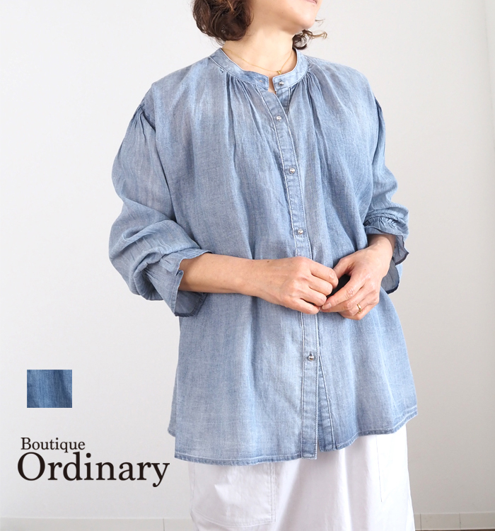 Boutique Ordinary ブティックオーディナリー シアーデニムバンドカラーブラウス レディース