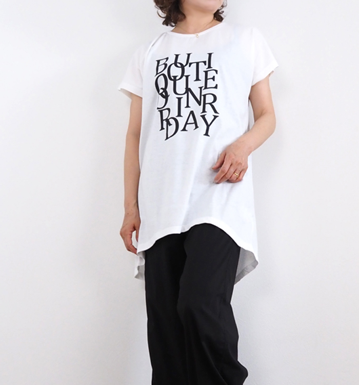 Boutique Ordinary ブティックオーディナリー 半袖ロングTシャツ ロゴ レディース