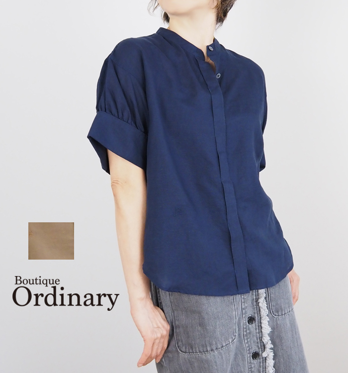 Boutique Ordinary ブティックオーディナリー バンドカラー半袖ブラウス