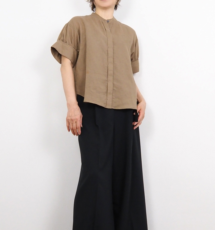 Boutique Ordinary ブティックオーディナリー バンドカラー半袖ブラウス